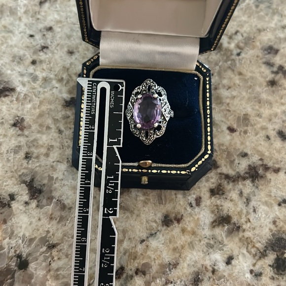 Sterling Silver 925, Amethyst Marcasite Ring -size 6 - Picture 7 of 7